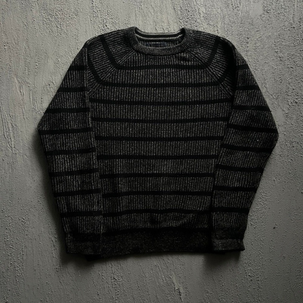 Vintage Denver Hayes Sweater Large Black 2000s Y2K Striped Ribbed Knit Crewneck